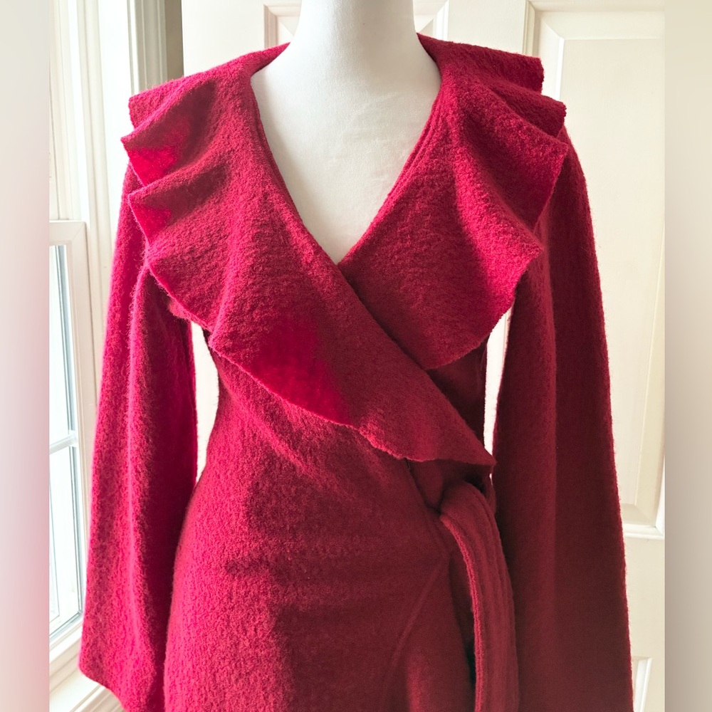 Sarah Spencer Boiled Wool Wrap Cardigan Coat with Belt Red Size S - Picture 3 of 16